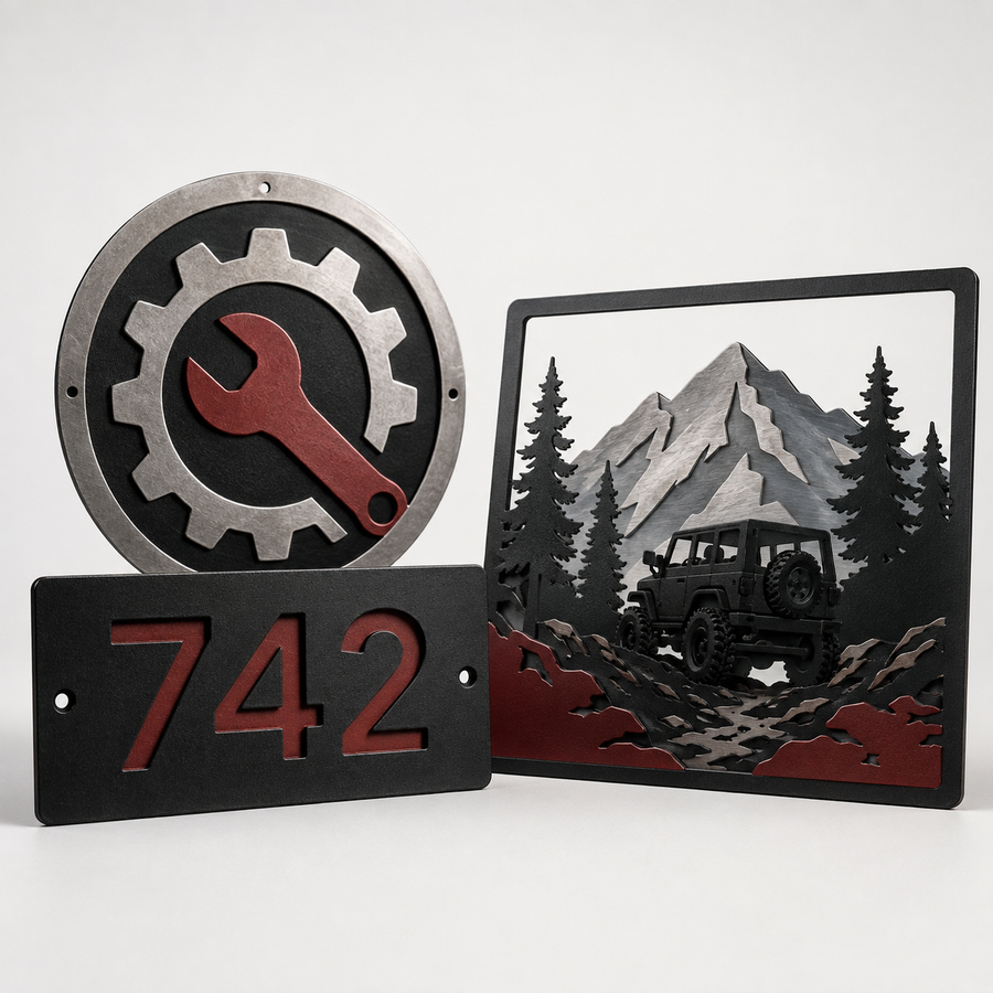 J Fab Custom Vehicle Silhouette Metal Sign concept rendering