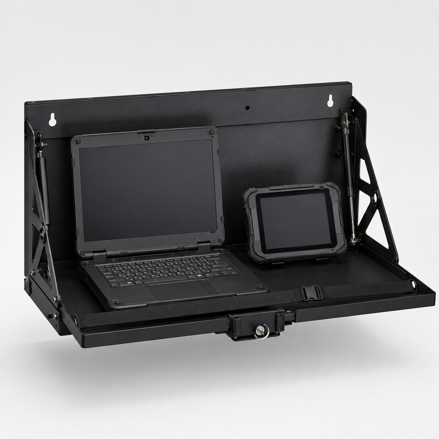 J Fab Fold-Down Diagnostic Laptop and Scan-Tool Shelf concept rendering